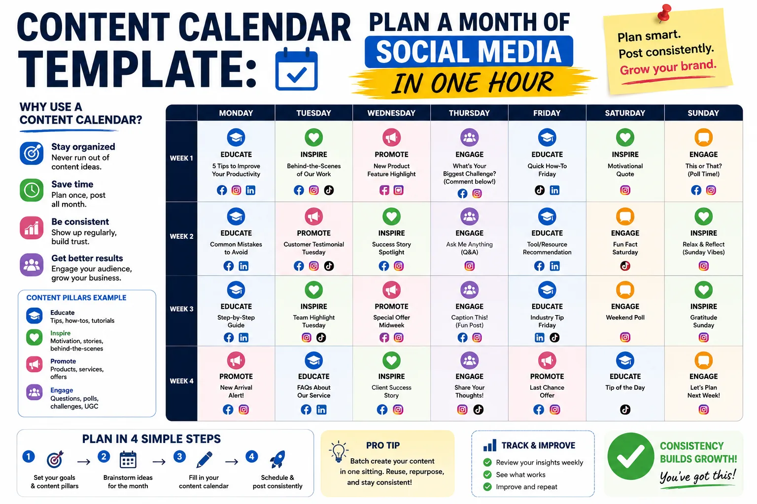 Content calendar spreadsheet on screen