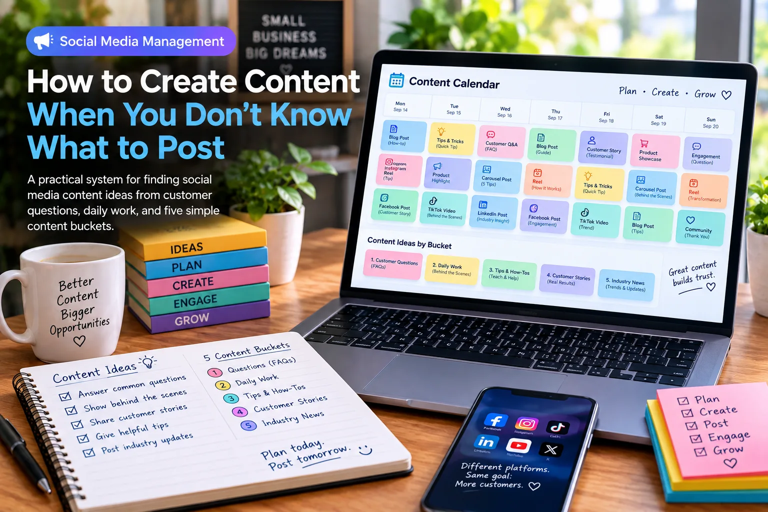 Content planning calendar beside a laptop